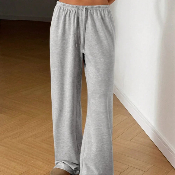 Light Grey Casual Women's Soft Knit Loose Fit Trousers - Picture 4 of 6